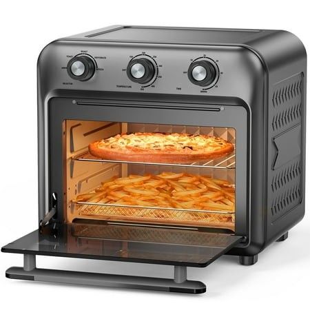 View 1 of **HAS DENT ON TOP**19QT Air Fryer Toaster Oven with Convection 5-in-1 Countertop Cooker Visible Window Oil Free 1500W Black