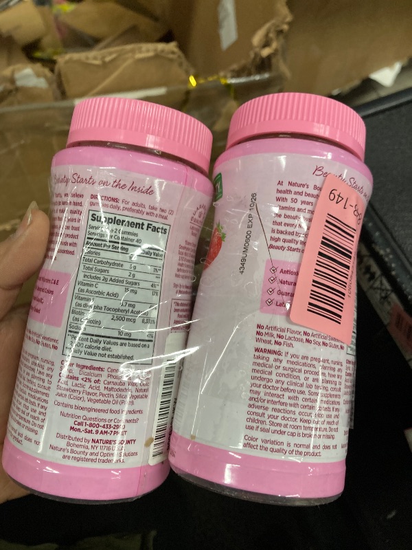Photo 1 of **BB 10/2026***Bounty Optimal Solutions Hair, Skin & Nails Vitamin Gummies with Biotin, 2500 mcg, Strawberry, 80 Count, 40 Total Servings**2pack***