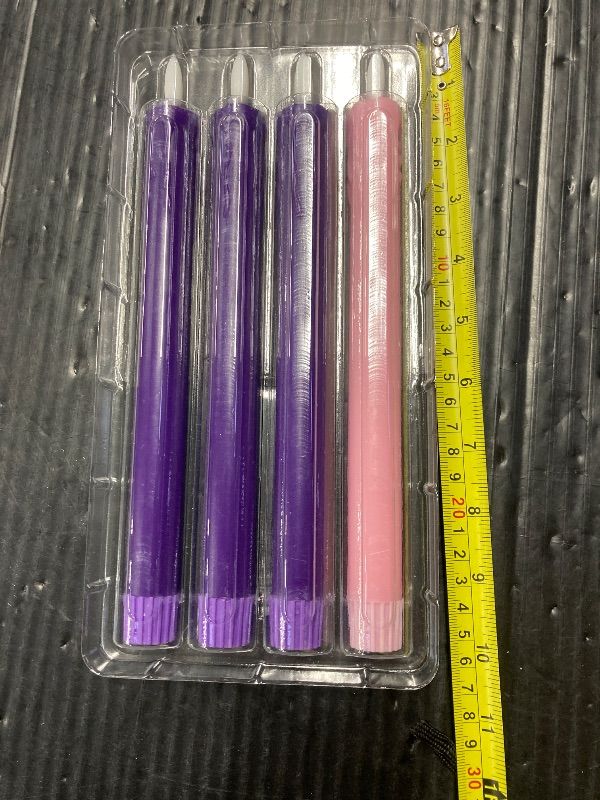 Photo 1 of ***REMOTE CONTROL IS MISSING***Abkshine Set of 4 LED Christmas Candle Lights, Battery Operated Taper Candles for Advent Wreath, 3 Purple 1 Rose Flickering Wax Flameless Candles for Holiday School Church Celebration***REMOTE CONTROL IS MISSING***
