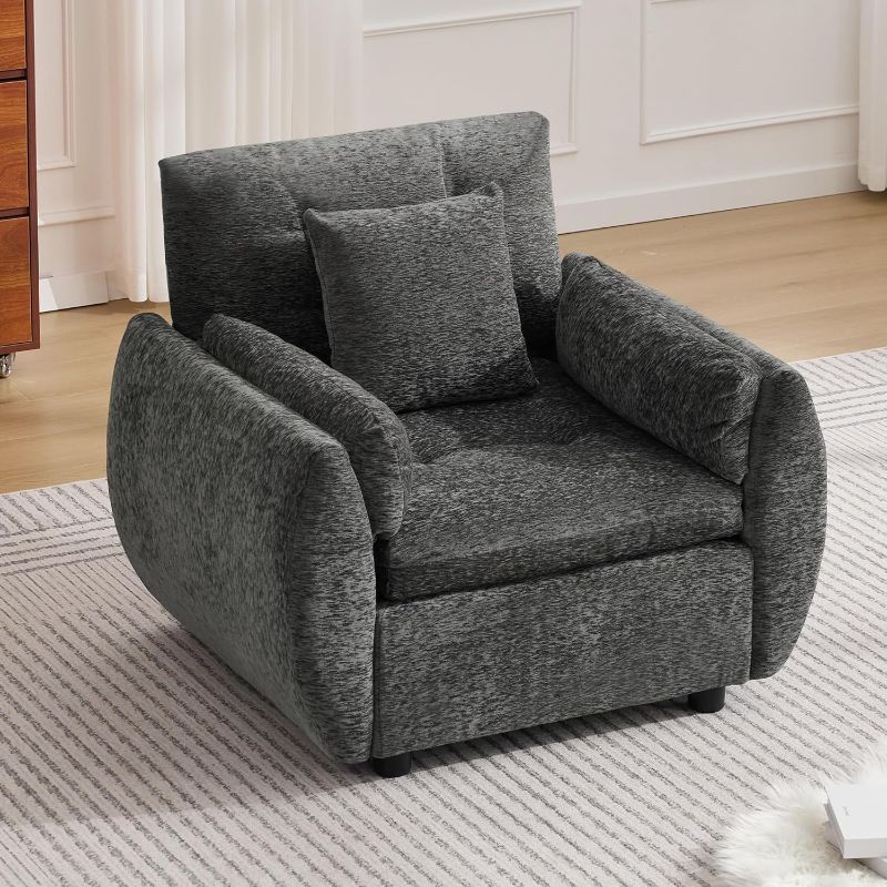 Photo 1 of 0" Single Modular Cloud Sofa Accent Chair, Deep Seat Tufted Chenille Armchair, Sectional Sofa for Living Room, Dark Grey
