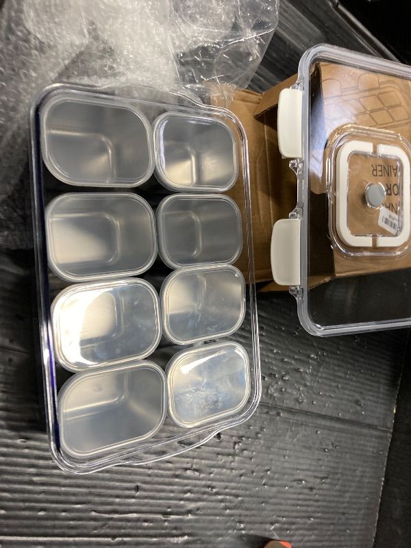 Photo 1 of ***2 LATCHES ARE BROKEN***Snackle Box Container, 304 Stainless Steel Snack Containers, Portable Snacklebox for Veggie, Candy, Divided Serving Tray with Lid and Handle, 8 Compartment Fruit Platter for Party, Picnic, Travel***2 LATCHES ARE BROKEN**