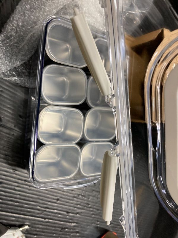 Photo 1 of ***2 LATCHES ARE BROKEN***Snackle Box Container, 304 Stainless Steel Snack Containers, Portable Snacklebox for Veggie, Candy, Divided Serving Tray with Lid and Handle, 8 Compartment Fruit Platter for Party, Picnic, Travel***2 LATCHES ARE BROKEN**