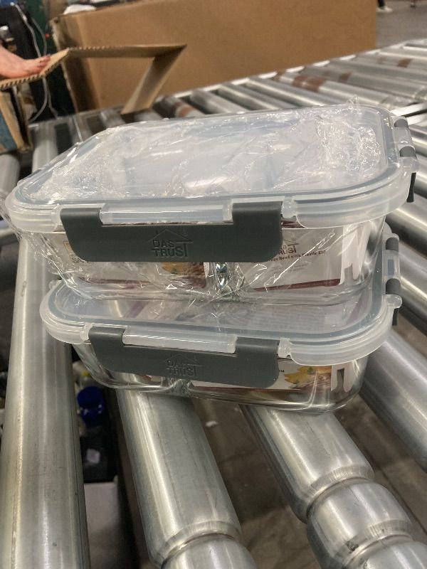 Photo 1 of ***2 PACK ONLY -MISSING ONE*** DAS TRUST 2 Pack Bento Box Glass Meal Prep Container 3 Compartment Glass Food Storage Containers with Lids Meal Prep Bowls Lunch Box for Oven
