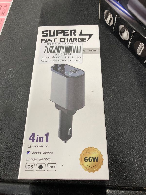 Photo 1 of 60W Fast Charging Car Charger for iPhone, 4-in-1 Retractable Phone Charger, Travel Essentials, Gifts for Women Men, Car Accessories for Women Men, for iPhone 14 13