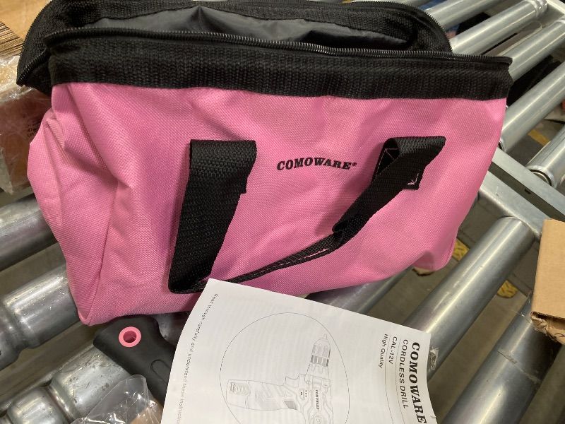 Photo 1 of ***MISSING PARTS/NO DRILL***COMOWARE 12V Cordless Drill Set, Pink Hand Tool Set with Cordless Drill Driver, Complete Repair Tool Kit for Women, Storage Bag, Ideal for Office, Garden, Dorm and DIY Project
