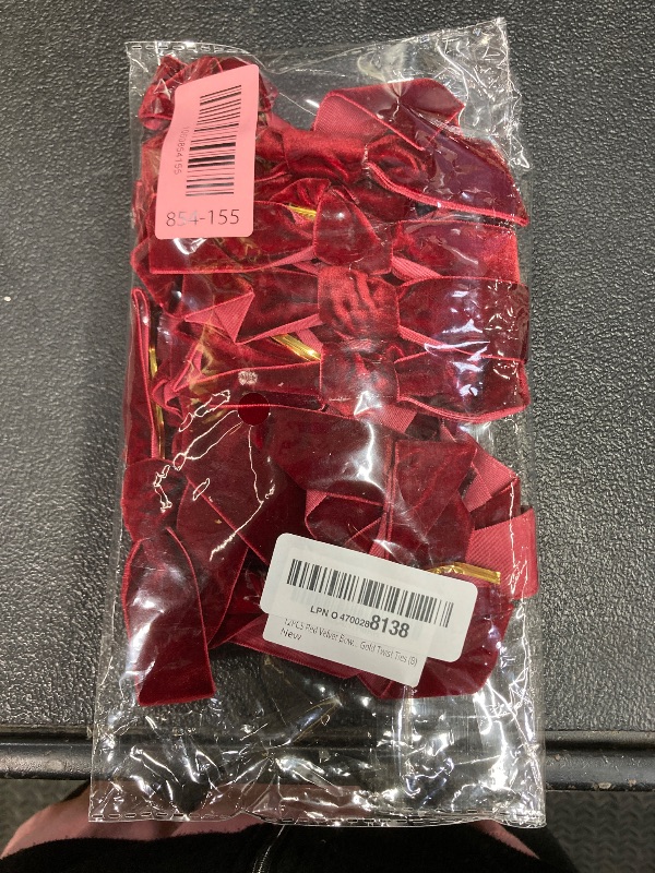 Photo 1 of 12PCS Red Velvet Bows for Christmas Tree, Garland Red Velvet Bows Ornaments for Christmas Tree with Gold Twist Ties?B)