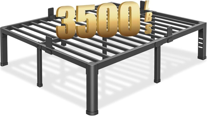 Photo 1 of 18 inch Queen Bed Frame with Round Corner Legs and Headboard Hole Mattress Slide Stopper 3500 lbs Heavy Duty Metal Platform,Steel Slats Support,No Box Spring Needed,Easy Assembly,Noise Free