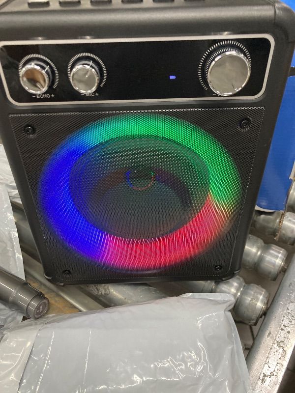 Photo 1 of **MISSING POWER PLUG***VOSOCO Karaoke Machine, Portable Bluetooth Karaoke Speaker with 2 Wireless Microphones, PA System for Adults Kids with LED Lights & Echo Adjustment, Supports TWS/TF/USB/AUX for Home Party