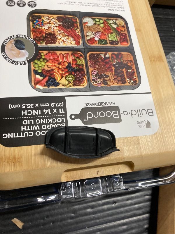 Photo 1 of ***1 HANDLE IS BROKEN***Farberware Build-A-Board Bamboo Cutting Board with Built-In Compartments & Clear Locking Lid, Black Handles – Charcuterie, Snack Tray, Food Prep and Serving Platter***1 HANDLE IS BROKEN***