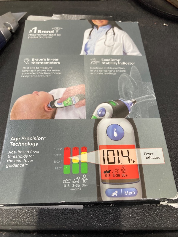 Photo 1 of ***disposable ear tips are missing.***Braun ThermoScan 7 Digital Ear Thermometer for Adults, Babies & Infants, Age-Adjusted Fever Guidance, No. 1 Brand Recommended by Pediatricians***disposable ear tips are missing.***