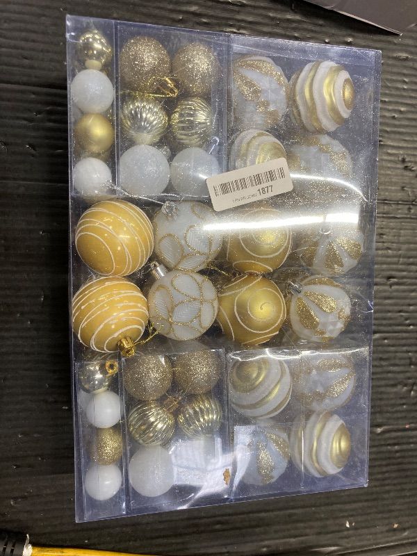 Photo 1 of 100Pcs Christmas Balls Ornaments Set, Shatterproof Christmas Decorations with Hand-held Gift Package for Xmas Tree/Holiday/Wedding/Holiday/Party Decor (Gold & White)