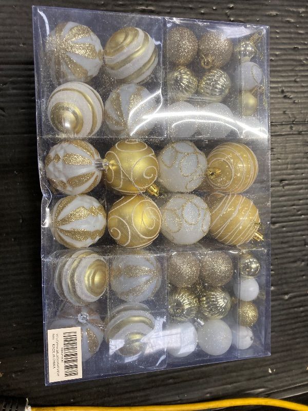 Photo 1 of 100Pcs Christmas Balls Ornaments Set, Shatterproof Christmas Decorations with Hand-held Gift Package for Xmas Tree/Holiday/Wedding/Holiday/Party Decor (Gold & White)