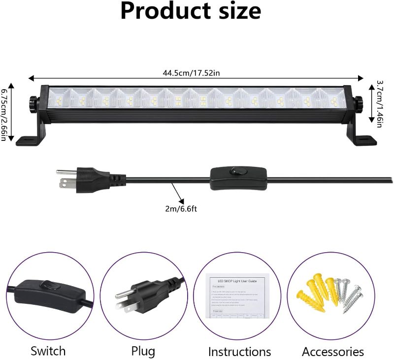 Photo 1 of ***17" LONG EACH***ZHPINGMX 3 Pack 24W LED Shop Light, Plug in Garage Light with 6.5FT Cord and On/Off Switch, 6000K 5400LM Work Shop Lighting for Garage Workshop Warehouse Factory Yard***17" LONG EACH***