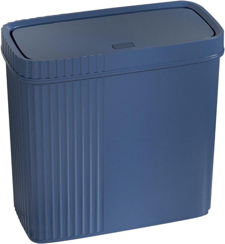 Photo 1 of **LID WILL NOT STAY SHUT/HAS TAPE SPOTS**Slim Narrow Bathroom Trash Can Wastebasket for Toilet Rectangular 11x5.3x10.7inch Garbage Container, Blue