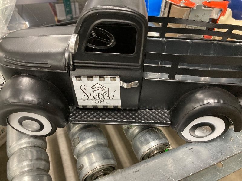 Photo 1 of **MISSING MAGNETS***Teeloray 13.4 Inch Farmhouse Vintage Truck Decor with 20 Magnets Rustic Home Sweet Home Table Centerpieces Interchangeable Seasonal Holiday Decor Large Metal Pickup Truck Spring Garden Planter, Black
