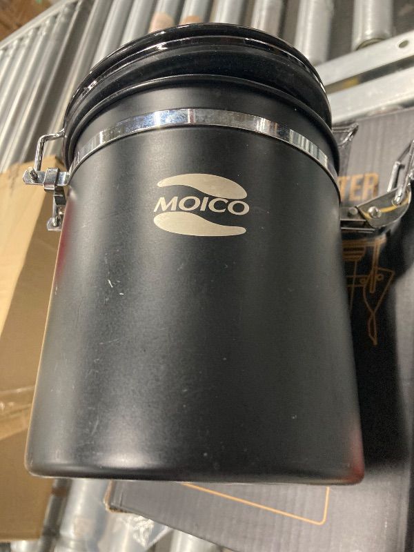 Photo 1 of **MISSING SPOON***Coffee Canister, MOICO 22oz Stainless Steel Airtight Coffee Bean Storage Container with Scoop, Large Capacity Coffee Jar with Date Tracker, Scale Line, One-Way Co2 Valve (Extra 6 PC) - Black