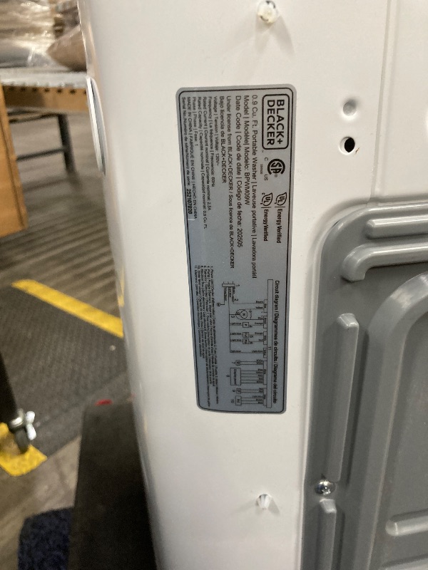 Photo 1 of **broken**BLACK+DECKER 0.9 Cu. Ft. Portable Washer, 6.6 lb. Capacity Washing Machine for Homes & Apartments, 5 Wash Cycles, Quick Connect Sink Adapter and Drain Hose Included, Transparent Lid, BPWM09W, White