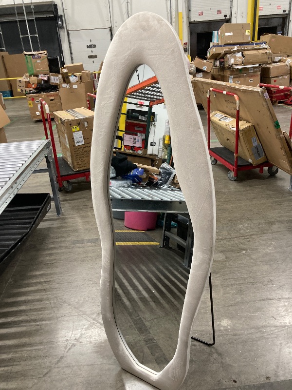 Photo 1 of **SOME DIRT SPOTS FROM NO BOX***Length Mirror, 63"x24" Full Body Mirrors, Flannel Floor Mirrors with Stand, Irregular Wavy Mirror Hanging or Leaning Against Wall for Bedroom Living Room, Beige