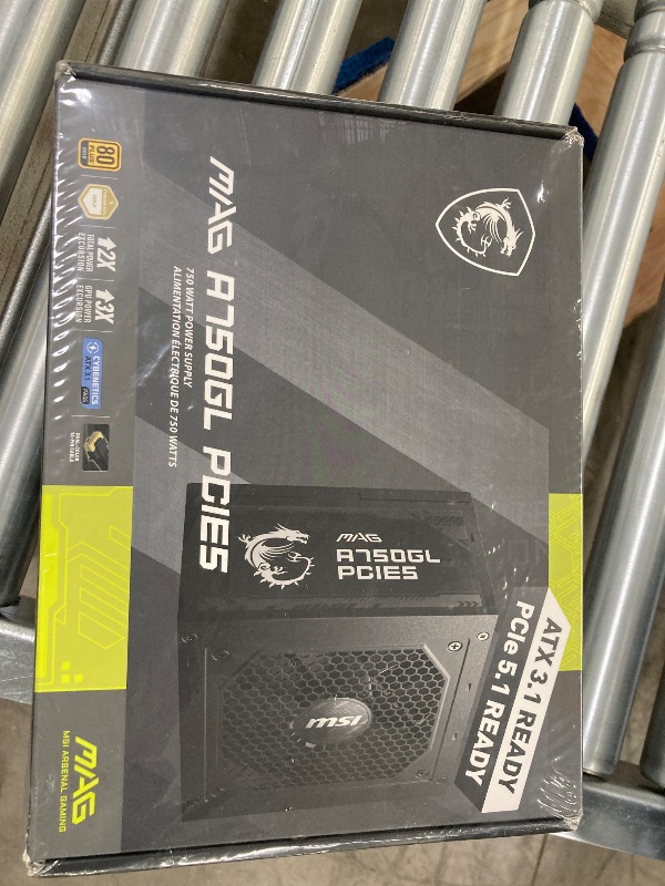 Photo 1 of **Factory Sealed, is not permitted to Return, Not Refund**MSI MAG A750GL PCIE5, Fully Modular Compact Gaming 750W Power Supply, 80+ Gold, ATX 3.1 & PCIe 5.1 Ready, Native Dual-Color 12V-2x6 Cable, 10 Year Warranty