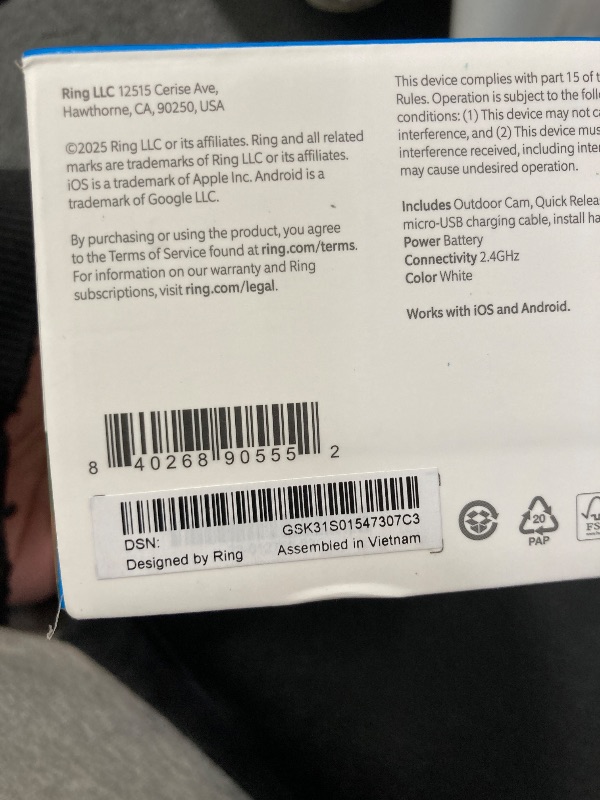 Photo 1 of ***********FACTORY SEALED, NO RETURNS, NO REFUNDS IF OPENED ********Ring Outdoor Cam (Stick Up Cam), Weather-resistant home or business security camera, outdoor ready, Live View, Color Night Vision, Two-Way Talk, motion alerts, Works with Alexa, White