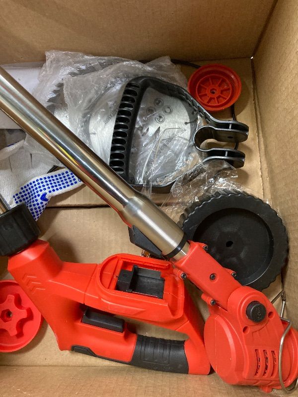 Photo 1 of ***PARTS ONLY***Dragro Cordless Electric Weed Wacker, 21V Battery Powered Weed Wacker with 3 Types Blades&2x2.0Ah Battery, Foldable Lightweight Weed Trimmer/Stringless Grass Trimmer/Brush Cutter with for Garden Yard