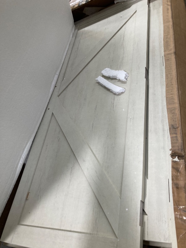 Photo 1 of ***BOX 2 OF 2 -MISSING BOX#1 -SELLING AS INCOMPLETE PARTS ONLY*** VASAGLE LIRY Collection - Pantry Cabinet, 70.3-Inch Tall Farmhouse Kitchen Storage Cabinet with Barn Doors, Drawer, Tray, Adjustable Shelves, for Kitchen, Dining Room, Rustic White UBBK364W