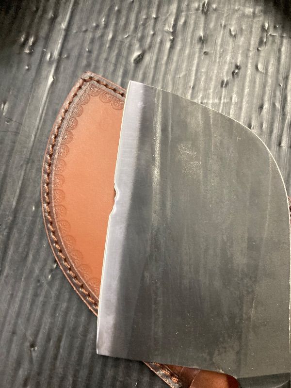 Photo 1 of ***MAJOR BLADE DAMAGE***XYJ Authentic Since 1986,Outstanding Ancient Forging, 7.5 Inch Full Tang, Serbian Chefs knife,Chef Meat Cleaver,Kitchen Knives,Set with Leather Sheath,Take Carrying,Butcher ***MAJOR BLADE DAMAGE***