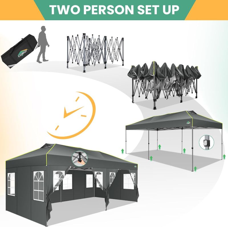 Photo 1 of 10x10 Pop Up Canopy Tent with 4 SideWalls, Easy Up Canopy with 3 Adjustable Height, Outdoor Sun Shade with 4 Sandbags & Carrying Bag for Camping, Parties,Outdoor Events-White