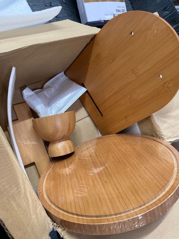 Photo 1 of ****clear top broken****Emojoy Bamboo Cake Stand with Lid, 11in Round Cake Stand with Dome, Versatile Dessert Table Display Set, Cake Display Stand with Acrylic Dome, Charcuterie Boards for Birthday, Party