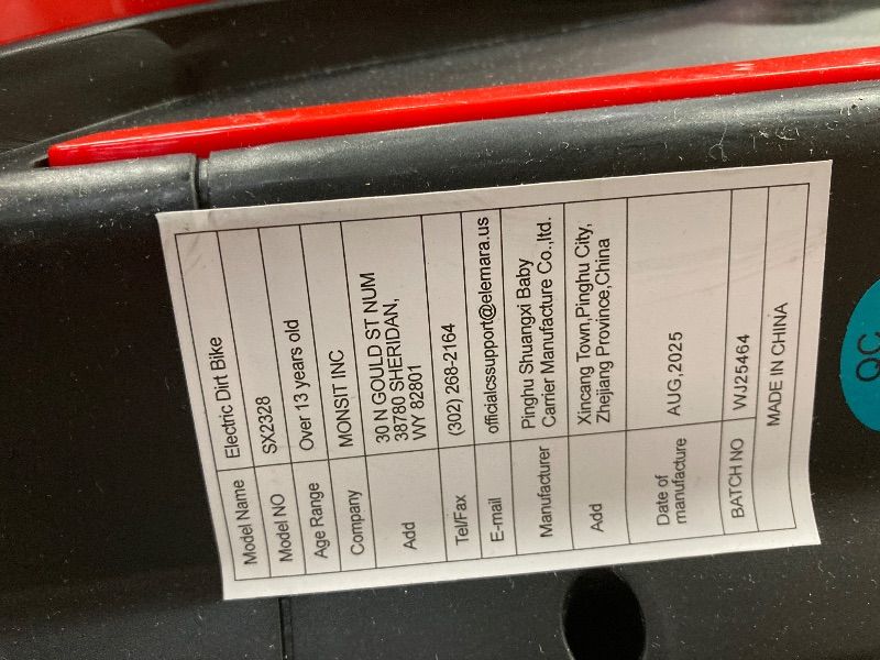 Photo 1 of **MISSING PARTS**Sakiyr 24V Electric Dirt Bike for Kids,Ride On Motorcycle Car with Powered 350W Brushless Motor for Boys and Girls,Max Speed 15MPH?2-Speeds,Max Weight 135 Lbs
