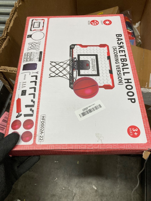Photo 1 of ***NO BALLS, PUMP & UNKNOW WHAT ELSE IS MISSING**BACKBOARD IS CRACKED AS PICTIRED***TEMI Basketball Hoop Indoor, Mini Basketball Hoop with 4 Balls & Electronic Scoreboard, Over the Door Basketball Hoop, Basketball Toys for Boys Girls Age 5 6 7 8 9 10 11 1
