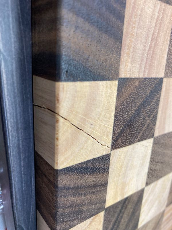 Photo 1 of **IT HAS A CRACK AS PICTURED***THETCHRY Cutting Boards for Kitchen, Checkered Cutting Board Upgraded, Acacia Wood Chopping Board with Juice Grooves & Handles, Large Butcher Block Serving Tray with Gift Box, 16.5" x 11.6" x 0.8"**IT HAS A CRACK AS PICTURED