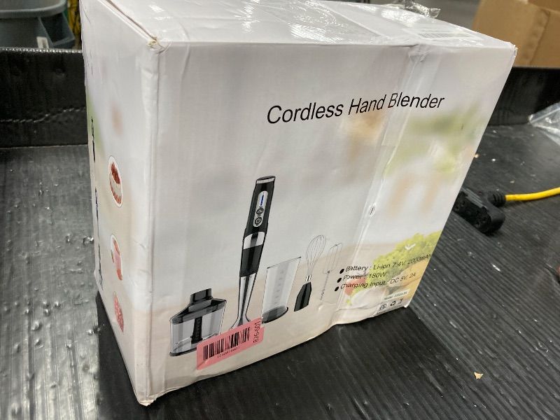 Photo 1 of ***MISSING BIG CLEAR PLASTIC CONTAINER PORTION***Cordless Immersion Blender: 4-in-1 Rechargeable Electric Hand Blender, 21-Speeds & 3-Angle Adjustable with 700ml Chopper, 700ml Beaker, Egg Whisk and Beater for Smoothies, Soup, Baby Food (Black)***MISSING 