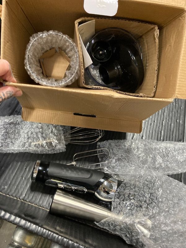 Photo 1 of ***MISSING BIG CLEAR PLASTIC CONTAINER PORTION***Cordless Immersion Blender: 4-in-1 Rechargeable Electric Hand Blender, 21-Speeds & 3-Angle Adjustable with 700ml Chopper, 700ml Beaker, Egg Whisk and Beater for Smoothies, Soup, Baby Food (Black)***MISSING 