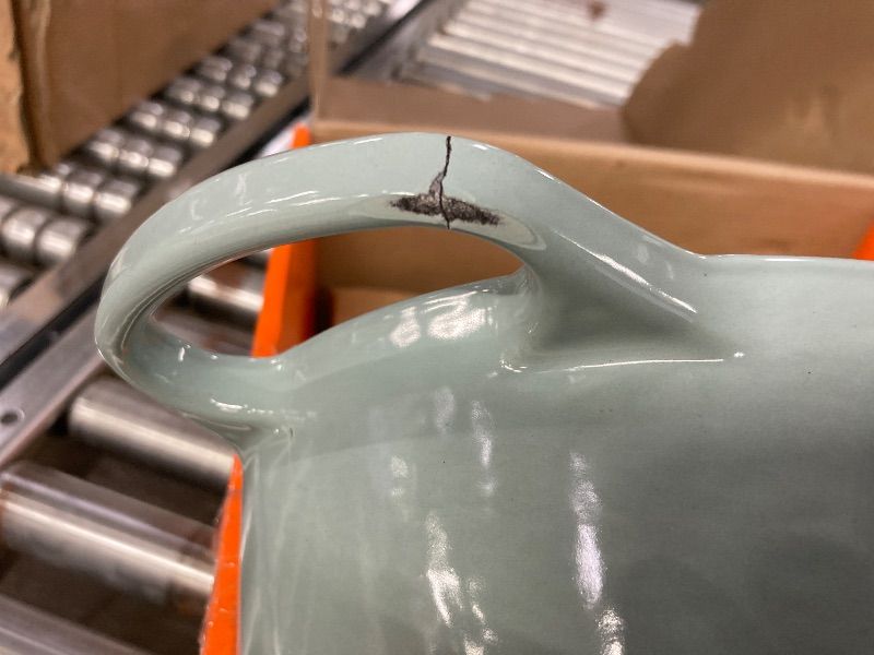 Photo 1 of **CRACK ON HANDLE-SEE PICS/MISSING LID KNOB****Le Creuset Enameled Cast Iron Signature Oval Dutch Oven, 8 qt., Sea Salt
