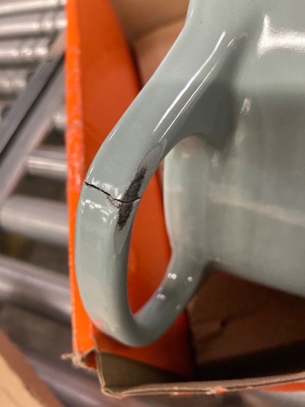 Photo 1 of **CRACK ON HANDLE-SEE PICS/MISSING LID KNOB****Le Creuset Enameled Cast Iron Signature Oval Dutch Oven, 8 qt., Sea Salt