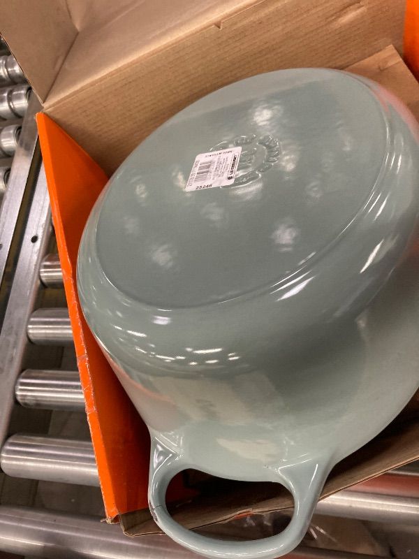 Photo 1 of **CRACK ON HANDLE-SEE PICS/MISSING LID KNOB****Le Creuset Enameled Cast Iron Signature Oval Dutch Oven, 8 qt., Sea Salt