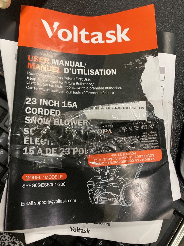 Photo 1 of ***MISSING PARTS -SELLING AS IS*** VOLTASK 15 Amp Electric Snow Blower, 23 inch Corded Snow Blower with 180-degree Directional Chute and Wheels for Driveway   ***SOME SCUFFS/SCRATCHES, NOT IN BOX***