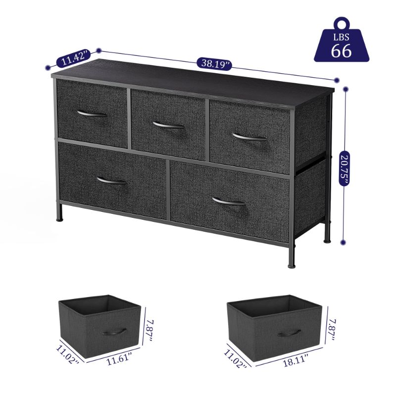 Photo 1 of ***MISSING PARTS -SELLING AS IS *** EDX 5 Drawer Dresser, Wide Chest of Drawers Nightstand Storage Tower Storage Fabric Dresser with Wood Top for Living Room, Bedroom, Hallway,Black ***MISSING PARTS -SELLING AS IS ***
