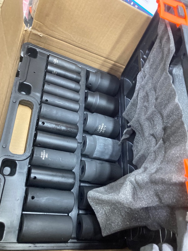 Photo 1 of *Scratched* SAE Impact Socket Set - 1/2" Drive, 19pc Deep Socket Set 3/8" to 1-1/2", Cr-V Steel, Double Lock Case