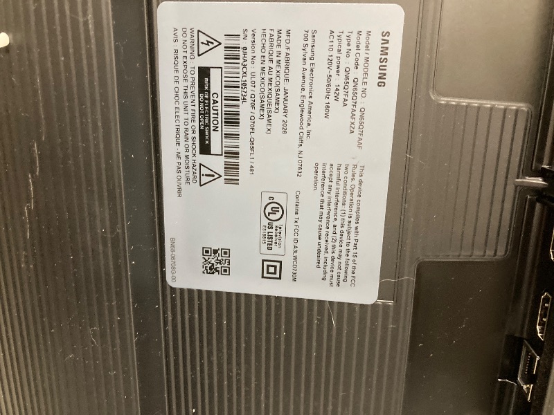 Photo 1 of ***NO CORD***Samsung 65-Inch Class QLED Q7F Series Samsung Vision AI Smart TV (2025 Model, 65Q7F) Quantum HDR, Object Tracking Sound Lite, Q4 AI Gen1 Processor, 4K upscaling, Gaming Hub, Alexa Built-in