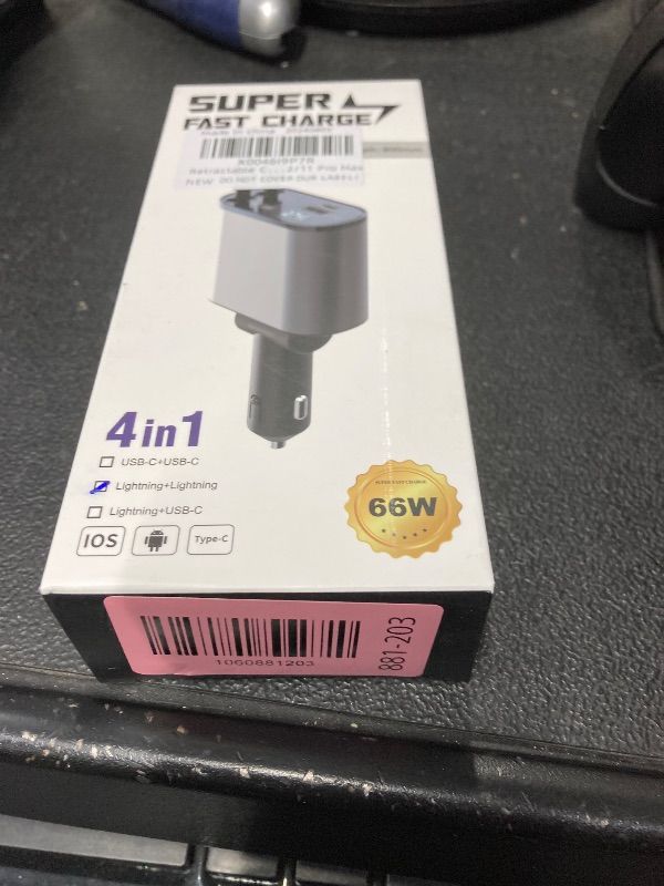 Photo 1 of 60W Fast Charging Car Charger for iPhone, 4-in-1 Retractable Phone Charger, Travel Essentials, Gifts for Women Men, Car Accessories for Women Men, for iPhone 14 13