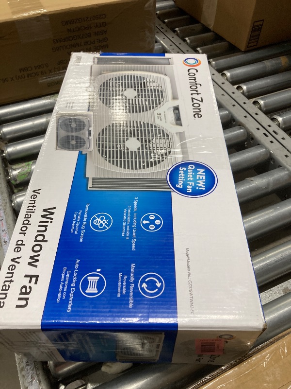 Photo 1 of ***ONLY ONE FAN IS FUNCTIONAL***SELLING AS IS*** Comfort Zone 9-Inch 3-Speed Reversible Twin Window Fan – Dual Blade Window Exhaust Fan with Auto-Locking Expanders, 22.25" to 33" Wide
