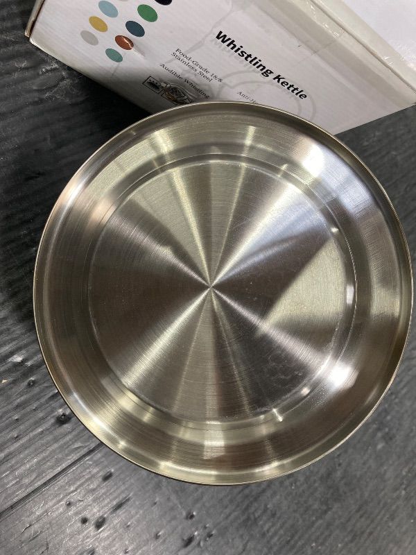 Photo 1 of ***OUTER COATING IS DAMAGED***LONFFERY Tea Kettle for Stove Top, 2.5 Quart Whistling Tea Kettle, with Food Grade Stainless Steel and Wood Pattern Folding Handle, Creamy White***OUTER COATING IS DAMAGED***