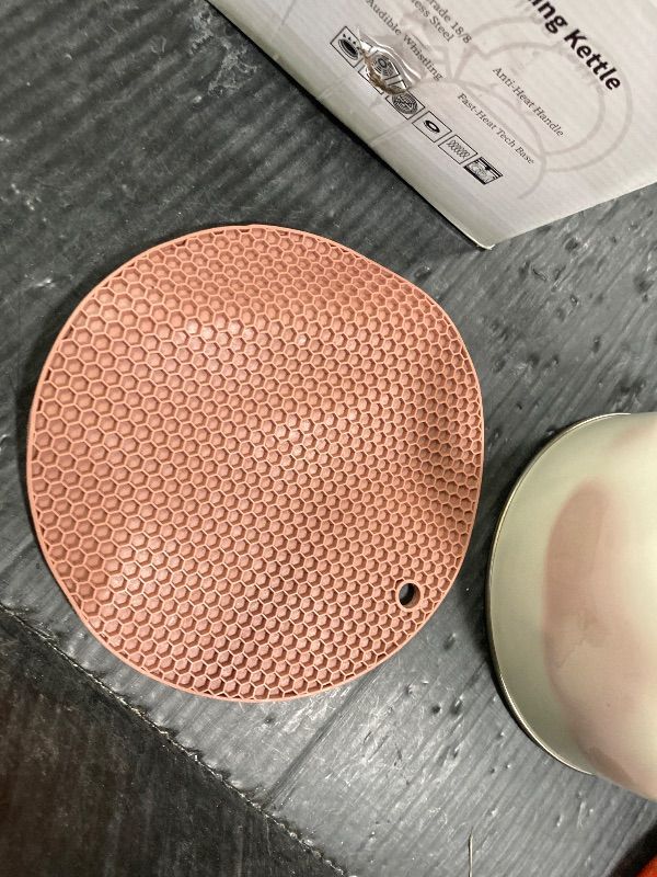 Photo 1 of ***OUTER COATING IS DAMAGED***LONFFERY Tea Kettle for Stove Top, 2.5 Quart Whistling Tea Kettle, with Food Grade Stainless Steel and Wood Pattern Folding Handle, Creamy White***OUTER COATING IS DAMAGED***