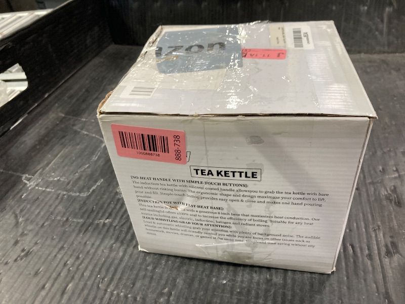 Photo 1 of ***OUTER COATING IS DAMAGED***LONFFERY Tea Kettle for Stove Top, 2.5 Quart Whistling Tea Kettle, with Food Grade Stainless Steel and Wood Pattern Folding Handle, Creamy White***OUTER COATING IS DAMAGED***