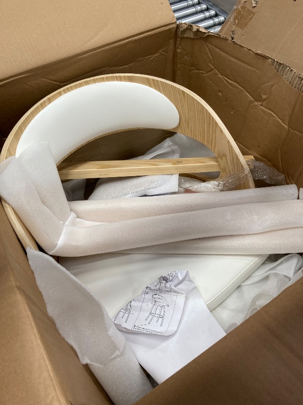 Photo 1 of **ONLY ONE **Shelly Modern Counter Height Swivel Bar Stool in Patterned Oak Finish with White Faux Leather Upholstered