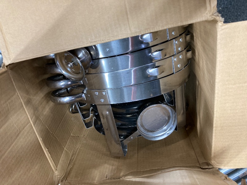 Photo 1 of **THE PHOTO AND DESCRIPTION ARE FOR REFERENCE ONLY.**WARMOUNTS Chafing Dishes for Buffet 5QT, [95% Pre-Assembled] Round Chafing Dish Buffet Set w/Lid Holder, Stainless Steel Chafers and Buffet Warmers Sets for Parties, Wedding, Camping, Dinner (4)