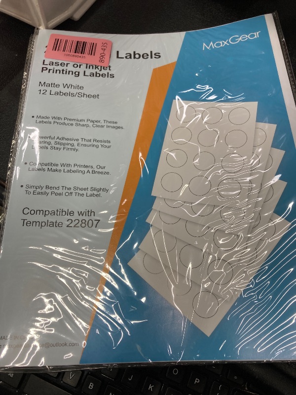 Photo 1 of ***** 2 PACK *******MaxGear 2" Round Sticker Labels, for Inkjet or Laser Printer, Matte White Printable Labels Sheets, Strong Adhesive, Dries Quickly, Holds Ink Well, 30 Sheets, 360 Pcs