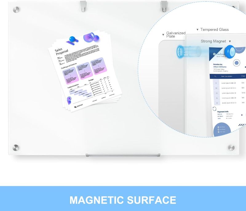Photo 1 of  Glass Whiteboard, Magnetic Glass Dry Erase Board for Wall,